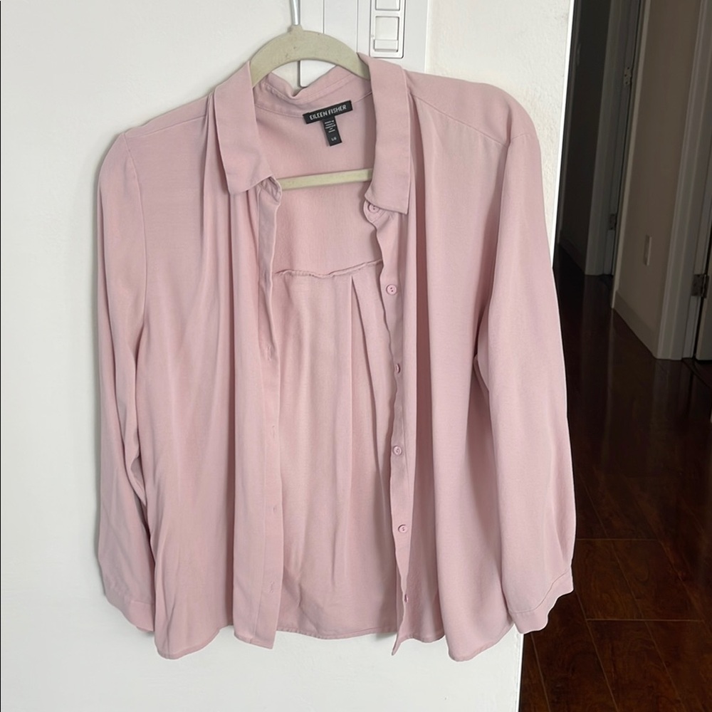 Eileen Fisher Button-Front Blush Pink Women's Top